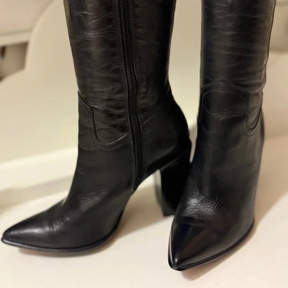 CARRANO over the knee leather boots with thick heels